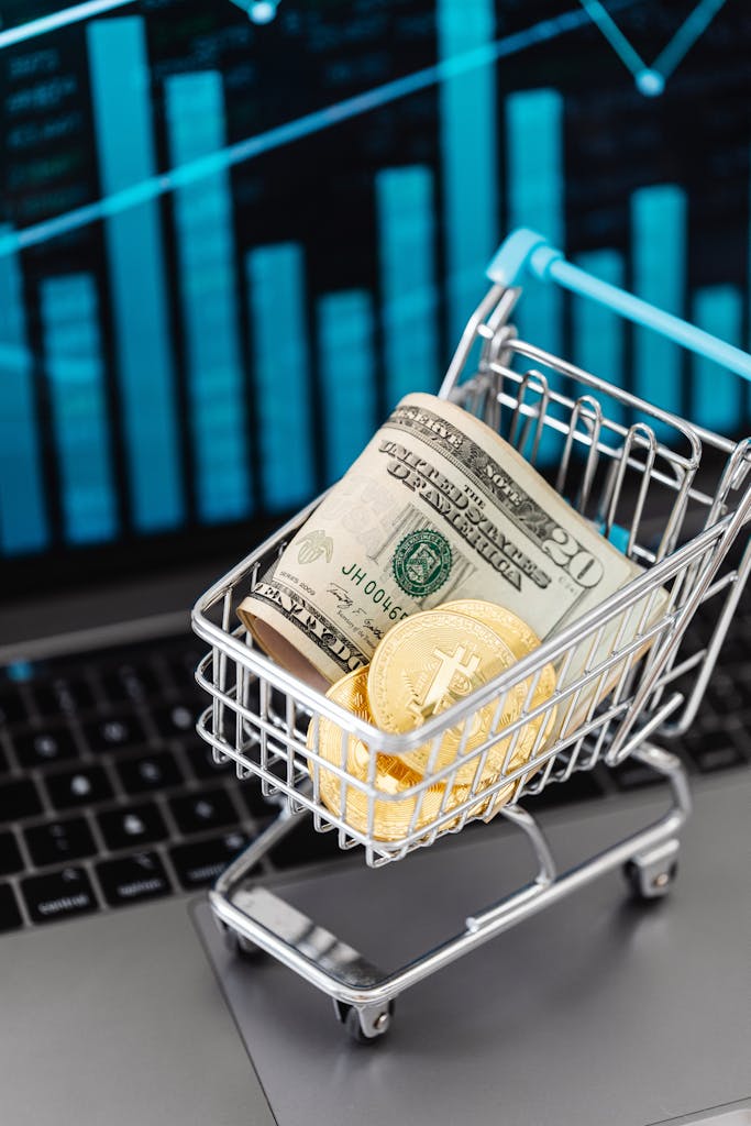 5StarsStocks.com  A Guide to the Stock Research Platform 2026Shopping cart with bitcoin and cash on laptop with financial graph backdrop.